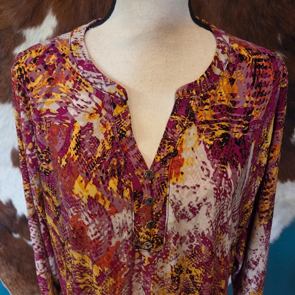 Anne Klein Pink and Yellow Patterned Blouse - Picture 2 of 8